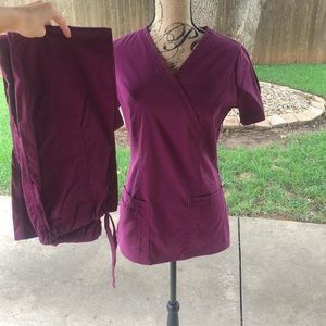 Cherokee Scrubs Set Wine Core Stretch Top and Pant